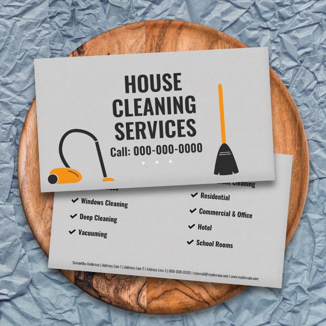 Broom & Vacuum - House Cleaning Services Business Card (Broom & Vacuum - House Cleaning Services Business Card)