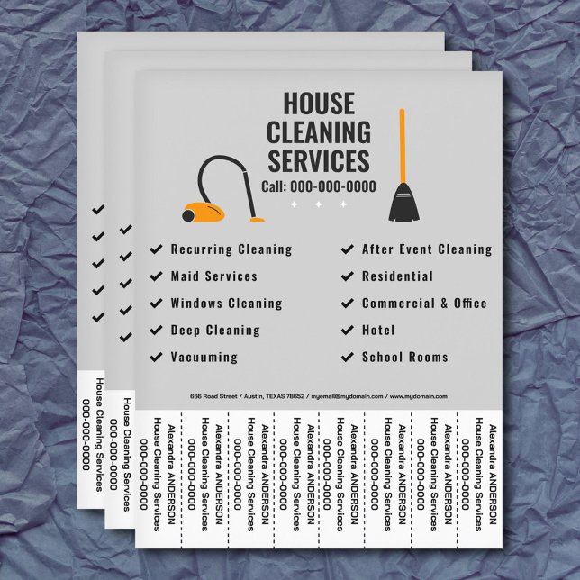 Broom, Vacuum House Cleaning Tear Off Strips Flyer (Broom & Vacuum - House Cleaning Tear Off Strips Flyer)