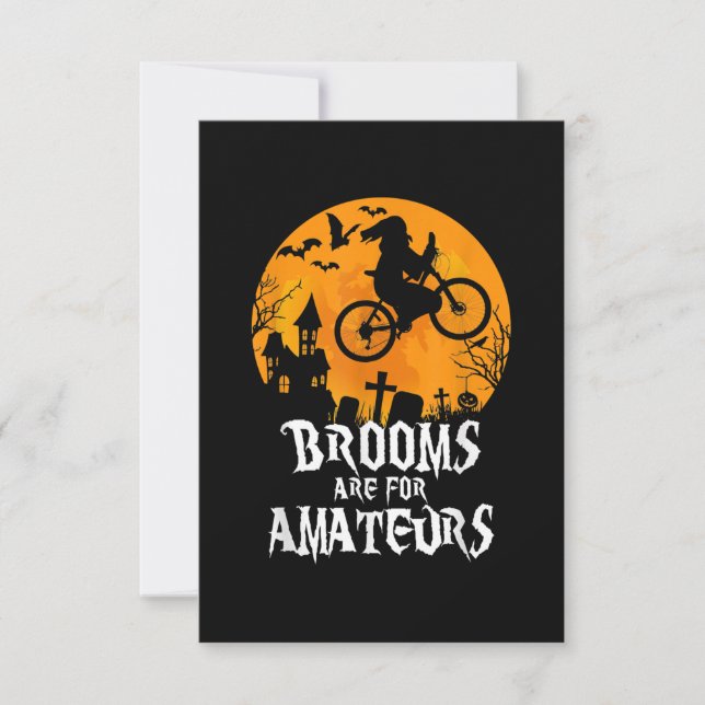 Brooms Are  Amateurs Witch Riding Bike Cycling RSVP Card (Front)