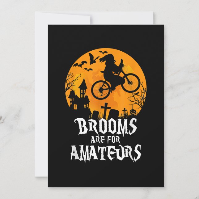 Brooms Are  Amateurs Witch Riding Bike Cycling Thank You Card (Front)