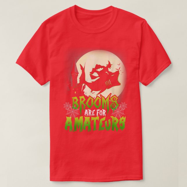 Brooms Are For Amateurs Witch Riding Shark Hallowe T-Shirt (Design Front)