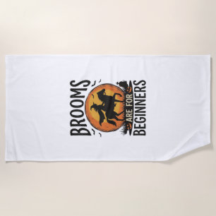 Brooms Are for Beginners Vintage Halloween Witch D Beach Towel