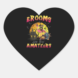 Brooms Are For Flamingo Halloween Heart Sticker