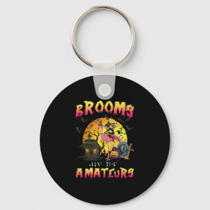Brooms Are For Flamingo Halloween Key Ring