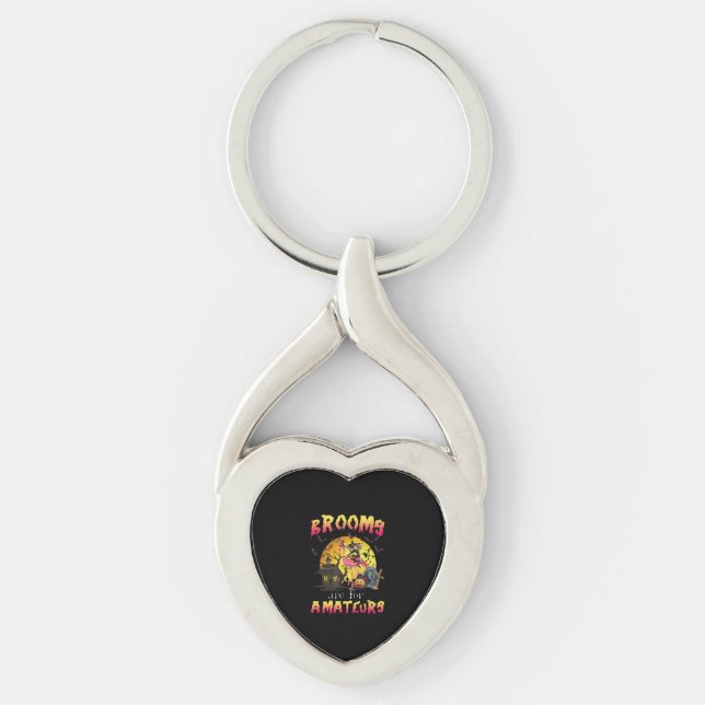 Brooms Are For Flamingo Halloween Key Ring (Front)