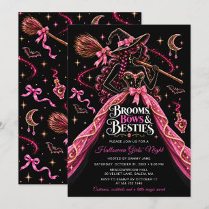 Brooms Bows & Besties Halloween Girls Night Invitation