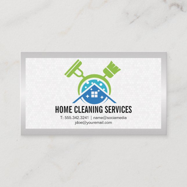 Brooms Cleaning Home Logo | Tiling Business Card (Front)
