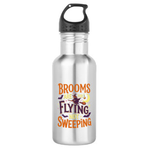 Brooms Flying Sweeping Halloween Witch Moon Bats 532 Ml Water Bottle