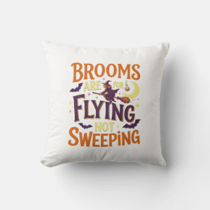 Brooms Flying Sweeping Halloween Witch Moon Bats Cushion