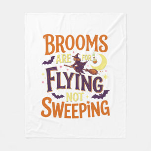 Brooms Flying Sweeping Halloween Witch Moon Bats Fleece Blanket