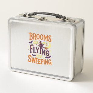 Brooms Flying Sweeping Halloween Witch Moon Bats Metal Lunch Box