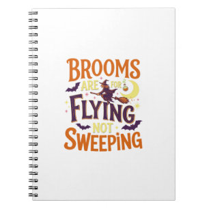 Brooms Flying Sweeping Halloween Witch Moon Bats Notebook