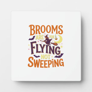 Brooms Flying Sweeping Halloween Witch Moon Bats Plaque