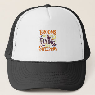 Brooms Flying Sweeping Halloween Witch Moon Bats Trucker Hat