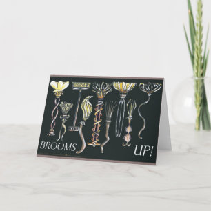 BROOMS UP! Fancy Witches Broomstick Halloween Card