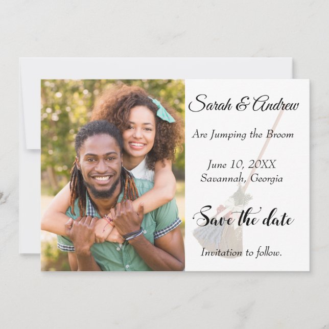 Broomstick Wedding Photo Save the Date (Front)