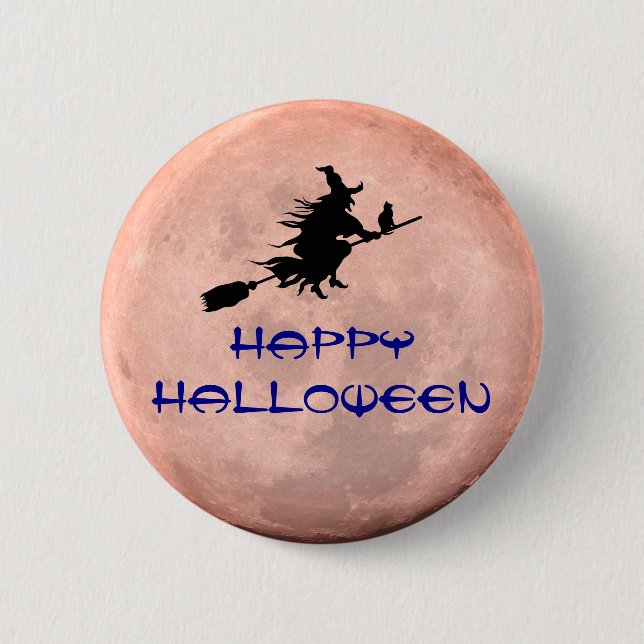 Broomstick Witchy Moon Witch Pin Button (Front)