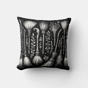 Broomsticks and Plants Witchy Magical Cushion
