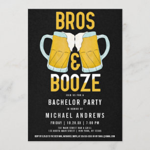 Bros and Booze Manly Beer Stein Bachelor Party Invitation