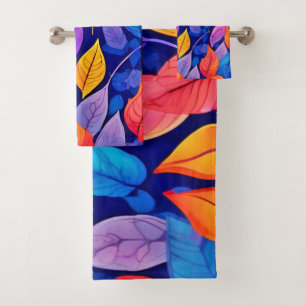 Brothel style: Vibrant Leaf Patterns Bath Towel Set