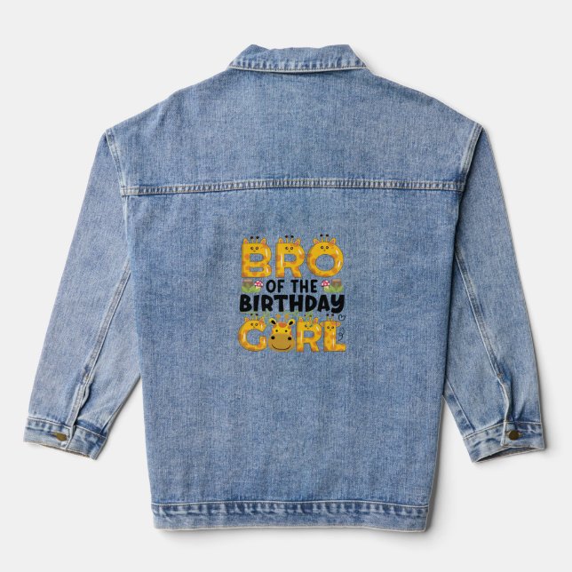 Brother 1st Birthday Girl Giraffe Theme Party Zoo  Denim Jacket (Back)