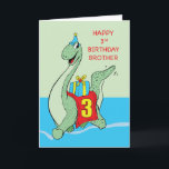 Brother, 3rd Birthday Dinosaur Card<br><div class="desc">Give your dear brother a gigantic 3rd birthday greeting with this dinosaur covered card. Surely he will love this one seeing that the cute dinosaur on the front is rushing to deliver his gift.</div>