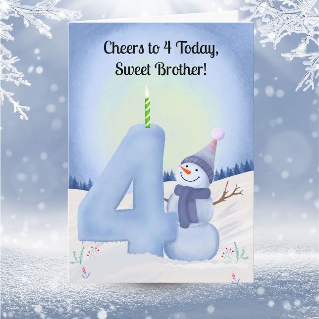 Brother 4th Birthday Snowman with Snowy Four Card (Creator Uploaded)