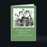 Brother 65th Birthday Frogs Toasting with Beer Card<br><div class="desc">Your brother is 65 today! Send him the happiest birthday with this card showing two toads drinking over a beer barrel. Send him happiness and fun today as he celebrates his birthday! 
Vintage image courtesy of Clipart.</div>