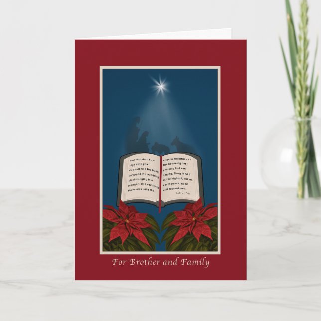 Brother and Family, Open Bible Christmas Message Holiday Card (Front)