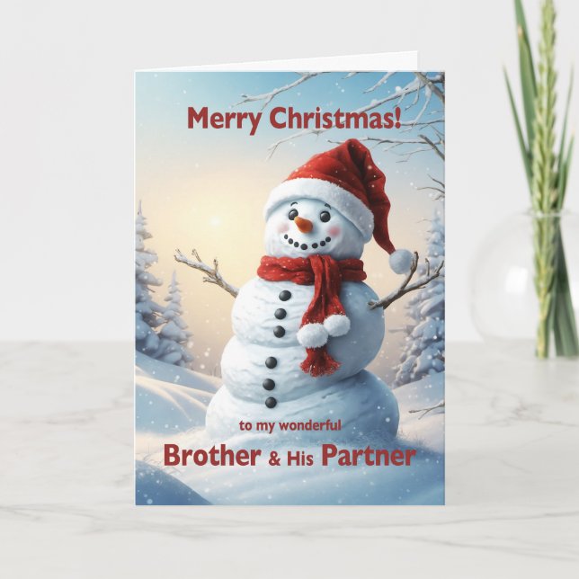 Brother and his Partner Christmas Snowman  Holiday Card (Front)