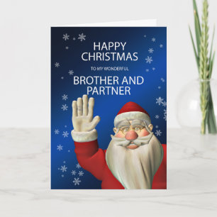 Brother and his Partner Santa waving Christmas Holiday Card