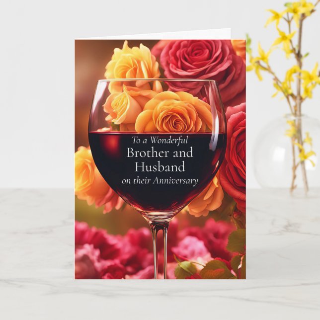 Brother and Husband Happy Wedding Anniversary Card (Yellow Flower)
