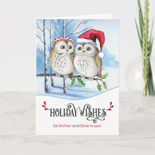 Brother and Sister in Law Christmas Woodland Owls Holiday Card