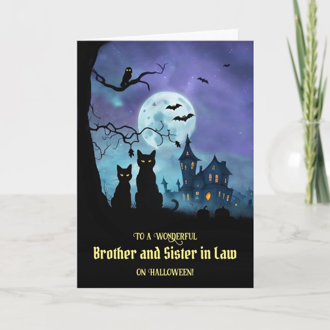 Brother and Sister in Law Happy Halloween Cute Cat Card (Front)