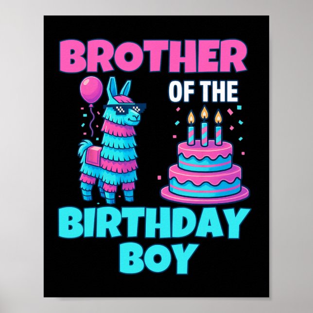 Brother Birthday Boy Llama Pinata Party Family Mat Poster (Front)