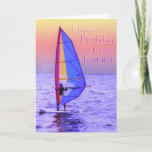 Brother birthday card<br><div class="desc">Sailboard with coloful sail on bright blue water with sunset and text reading,  "Happy birthday to my brother!"  Inside text is targeted for brother relationship.</div>