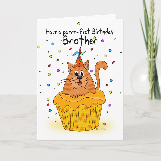 brother birthday card with ginger cupcake cat (Front)