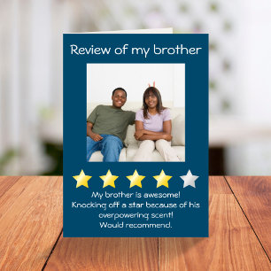 Brother birthday funny fake review photo Card