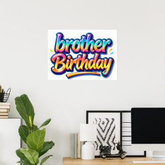 Brother Birthday Gift Colourful Rainbow Text Poster