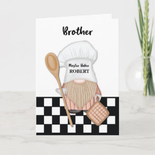 Brother Birthday Whimsical Gnome Baker Baking Card