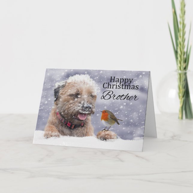 Brother, Christmas, Border Terrier Dog Card (Front)