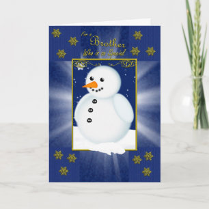 brother christmas card, blue with snowman holiday card