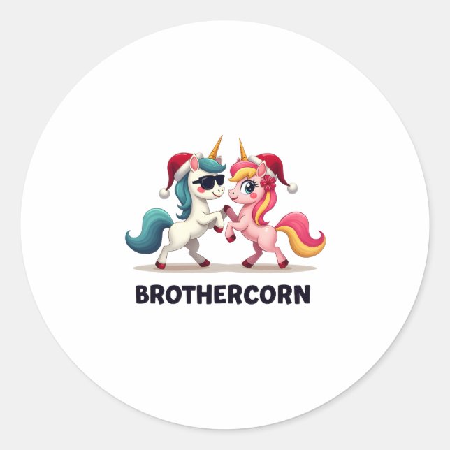 Brother-corn Unicorn Matching Family Pajama Christ Classic Round Sticker (Front)