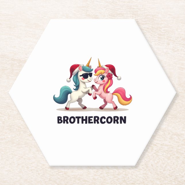Brother-corn Unicorn Matching Family Pajama Christ Paper Coaster (Front)