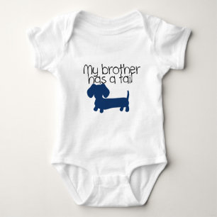 Brother (Dachshund) has a tail (blue) Baby Bodysuit