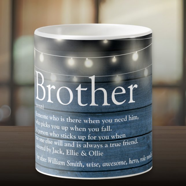 Brother Definition Blue Rustic Wood String Lights Coffee Mug (Brother Definition Blue Rustic Wood String Lights Coffee Mug)