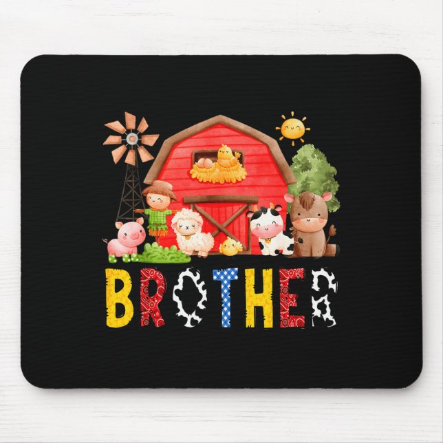 Brother Farm Cow Birthday Boy Matching Family Matc Mouse Pad (Front)
