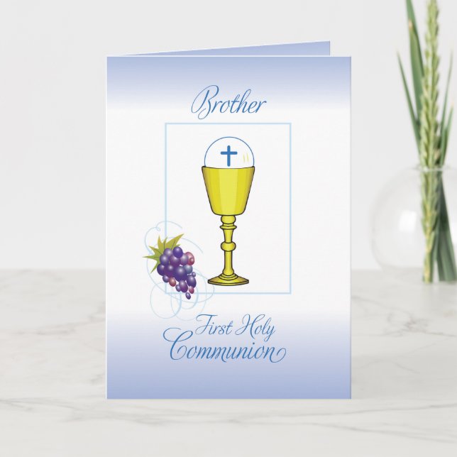 Brother First Communion, Chalice with Host & Grape Card (Front)