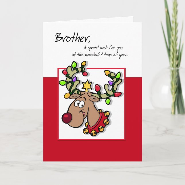 Brother Funny Reindeer Humorous Holiday Wish Card (Front)