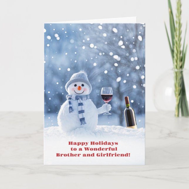 Brother Happy Holidays Cute Snowman Wine Card (Front)